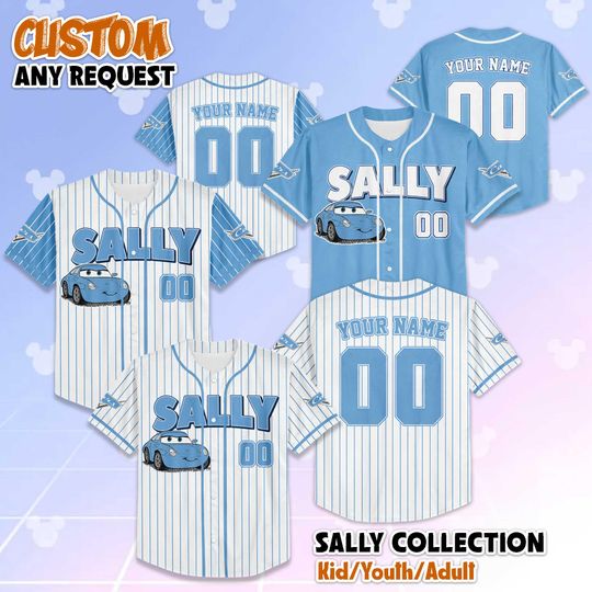 Discover Custom Sally Carrera Baseball Jersey, Disney Car Shirt, Sally Disney Jersey Outfit, Pixar Car Team Jersey, Custom Disney Gift
