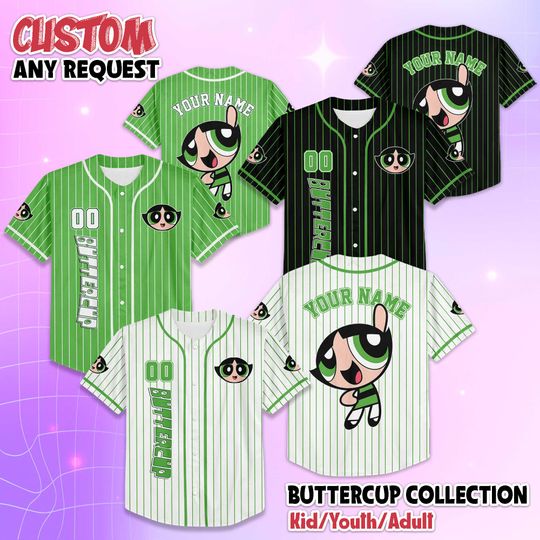 Discover Personalized Buttercup Baseball Jersey, Custom The Powerpuff Girls Shirt, Cartoon Team Outfit, Birthday Gift for Fans