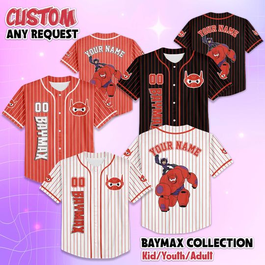 Discover Personalized Baymax Baseball Jersey, Custom Big Hero 6 Shirt, Disney Cartoon Team Outfit, Birthday Gift for Fans