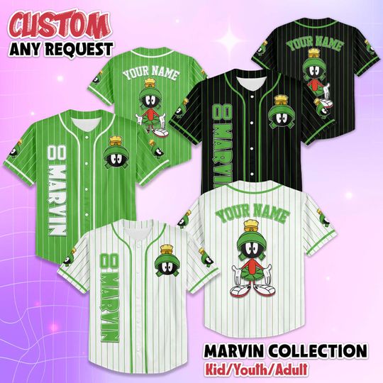 Personalized Marvin the Martian Baseball Jersey, Custom Marvin Jersey Shirt, Baseball Team Outfit, Gift For Fans