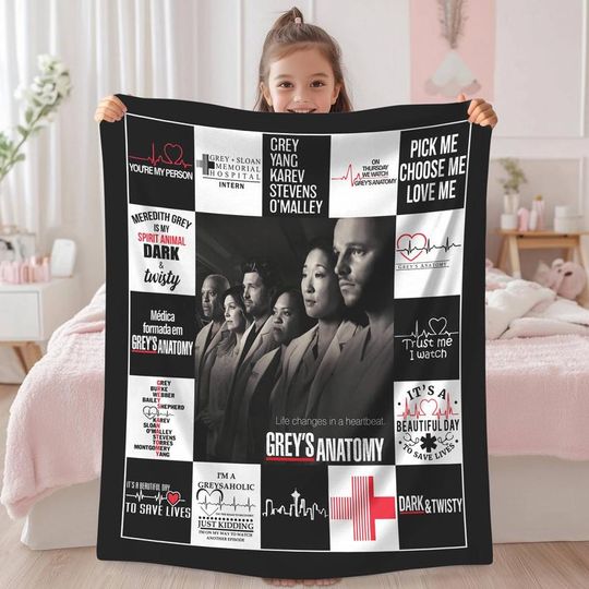 Grey's Anatomy Medical Series Fleece Blanket, Nurse Doctor Movie Blanket, Heartbeat Quote, Meredith Grey, Grey's Blanket Christmas Gifts 77