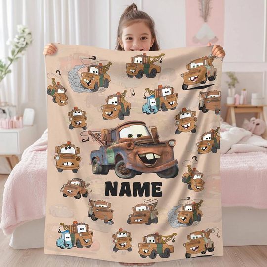 Discover Personalized Lightning McQueen Cars Blanket, Mater Car Tow Mater Fleece Blanket, Pixar Cars Movie Blanket, Disneyland Blanket 45