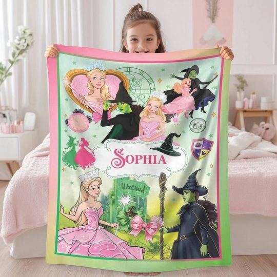 Wicked Change For Good Blanket, Elphaba and Glinda Blanket, Wicked Musical Fan Gift, Wizard of Oz Blanket, Disneyland Blanket Gift 01