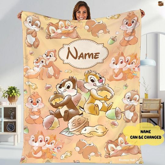 Personalized Watercolor Disneyland Chip And Dale Blanket, Disneyland Double Trouble Blanket, Disneyland Couple Fleece Blanket, Couple Gift