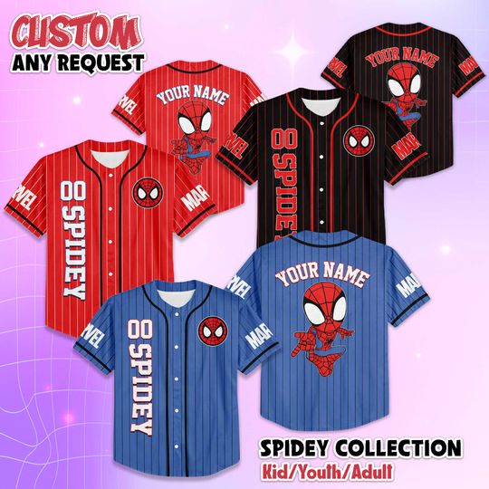 Custom Spidey Baseball Jersey, Spidey and His Amazing Friends Baseball Jersey, Disneyland Baseball Team Outfit, Birthday Gift For Fans