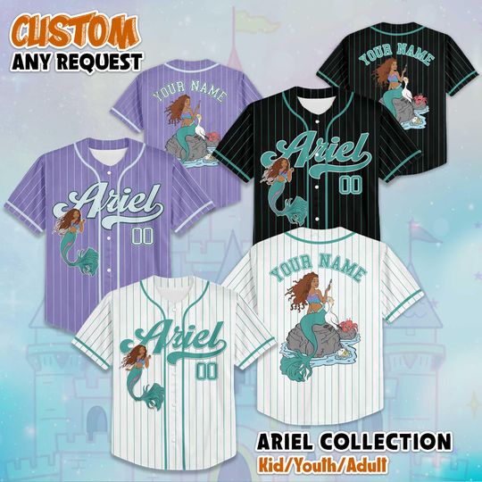 Discover Custom The Little Mermaid Baseball Jersey, Disney Baseball Jersey Sports Team, Funny Birthday Gifts For Fans, Disney Jersey