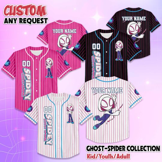 Discover Personalized Ghost-Spider Baseball Jersey, Custom Spidey and His Amazing Friends Shirt, Disney Baseball Team Outfit, Gift for Disney Fans