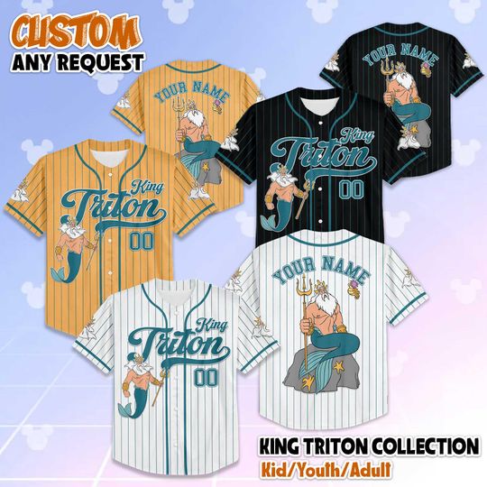 Discover Personalized King Triton Baseball Jersey, Custom Disney The Litlte Mermaid Shirt, Gift for Disney Fans, Disney Matching Outfit