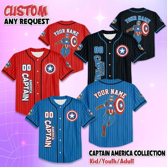Personalized Captain America Baseball Jersey, Custom Marvel Shirt, The Avengers Jersey, Superhero Jersey, Avengers Fan Gift