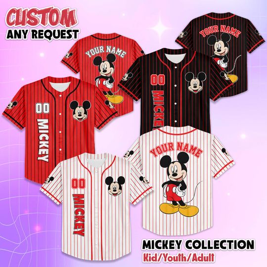 Discover Custom Mickey Mouse Baseball Jersey, Personalized Disney Mickey Mouse Jersey, Kid and Youth, Disney Trip Outfit for Fans