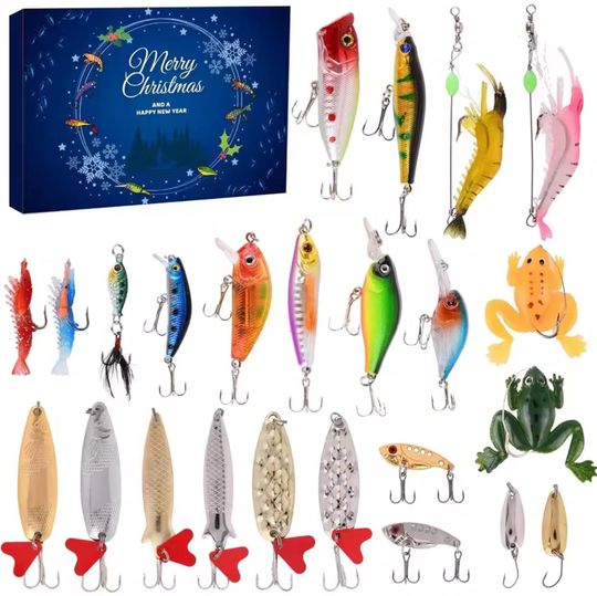 Discover Christmas Fishing Lures Advent Calendar 24 Days with Fishing Bait Hooks Festival Theme Decorative Box