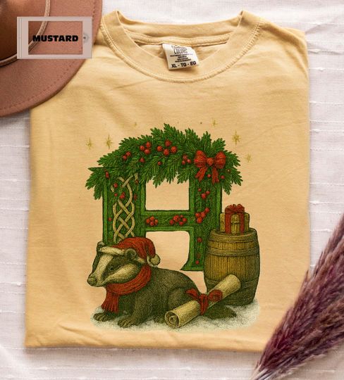 Discover Wizard House Holiday Initial Shirt, Comfort Colors Christmas T-Shirt, Fantasy Badge Graphic Tee, Cozy Holiday Gift