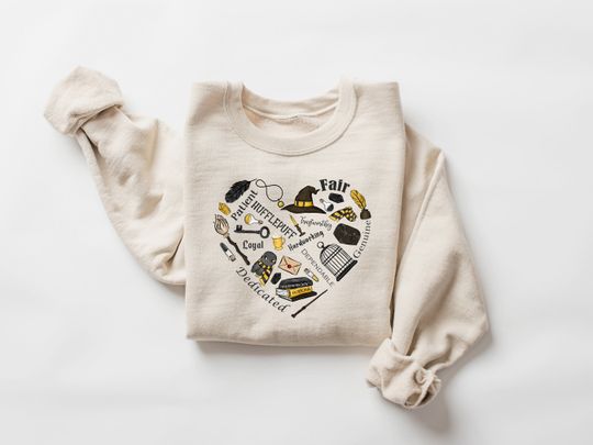 Yellow Wizard Heart Shirt, Universal Studios Sweatshirt, HP Shirt, Wizard Wand Shirt, Magic Wand Crewneck, Witch Heart Valentine