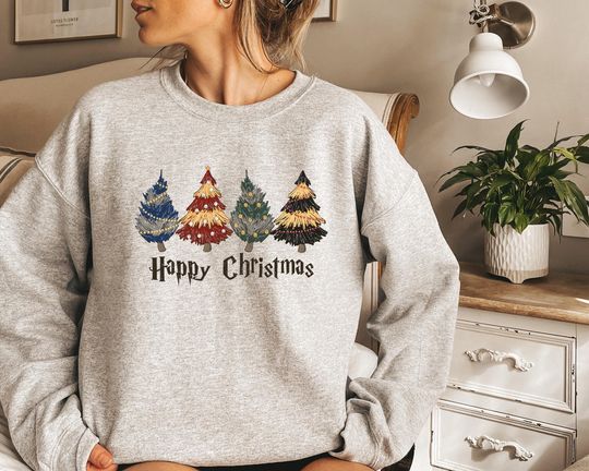 Discover Christmas Tree Hoodie, Magic School T-Shirt, HP Wizard Houses Christmas Sweatshirt, Happy Christmas Sweatshirt, Christmas Squad  Hoodie