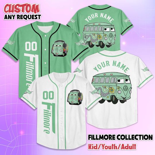 Discover Custom Fillmore Baseball Jersey, Disney Car Fillmore Jersey Shirt, Disneyland Baseball Team Outfit, Cute Disney Gift