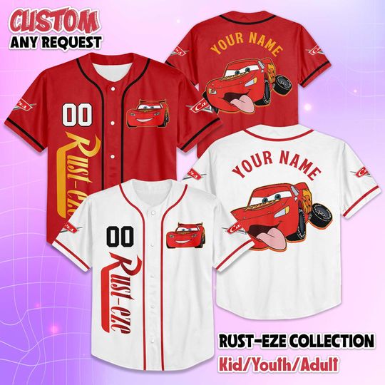 Discover Personalized Disney Car McQueen Baseball Jersey, Custom McQueen Jersey, Family Matching Outfit, Birthday Gift