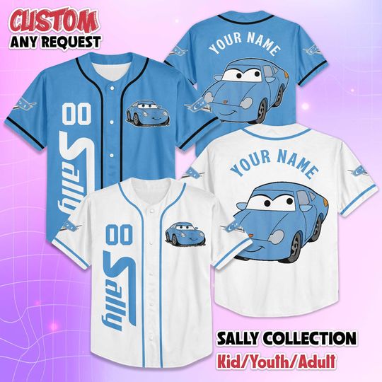Discover Personalized Sally Carrera Baseball Jersey, Disney Car Sally Jersey, Family Matching Outfit, Birthday Gift Idea