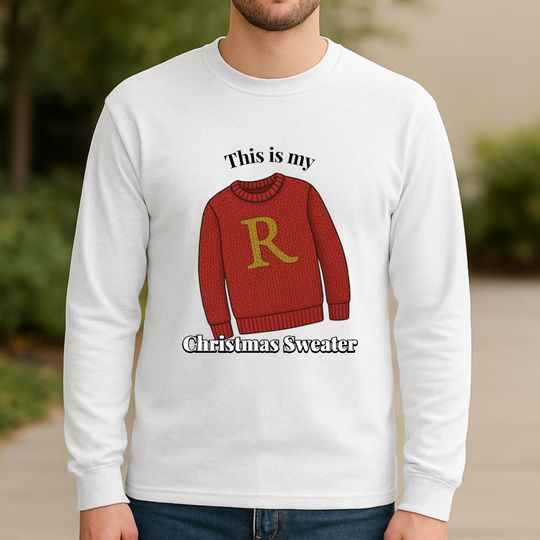 Discover Weasley Sweater Long Sleeve Tee, 'This is my Christmas Sweater', Personalized Initial Christmas Sweater Graphic, Cozy Wizard Inspired Gift