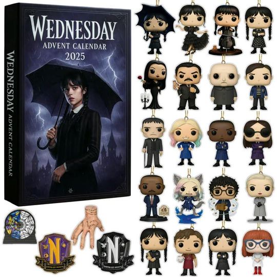 Discover Wednesday Gothic Advent Calendar 2025, Mystery Mini Figures, Acrylic Christmas Countdown Box