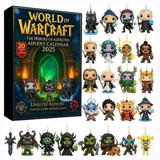 Acrylic Advent Calendar World of Warcraft 2025 with 24 Hero Mini Figures Christmas Countdown Gift for Gamers