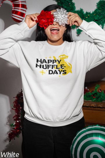 Happy Huffle-days Crewneck Sweatshirt - Hufflepuff Christmas Sweater for Harry Potter Fans