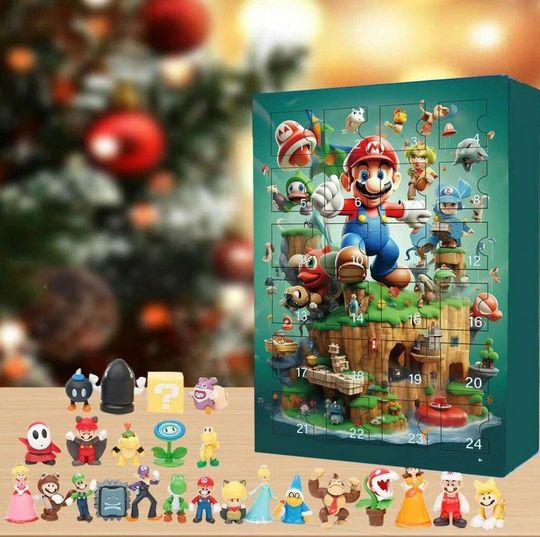 Super Mario Bros Advent Calendar with 24 Puzzle Boxes for Christmas Decor