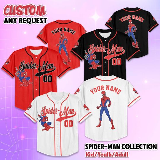 Discover Personalized Spider-Man Baseball Jersey, Custom Marvel Spider-Man Halloween Shirt, Marvel Baseball Team Outfit, Birthday Gift