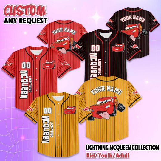 Discover Personalized McQueen Baseball Jersey, Custom Disney Car Baseball Shirt, Matching Disney Trip Outfit, Disneyland Birthday Gift