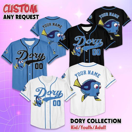 Discover Personalized Finding Dory Baseball Jersey, Custom Dory Jersey, Disney Pixar Shirt, Matching Family Outfit, Gift For fans