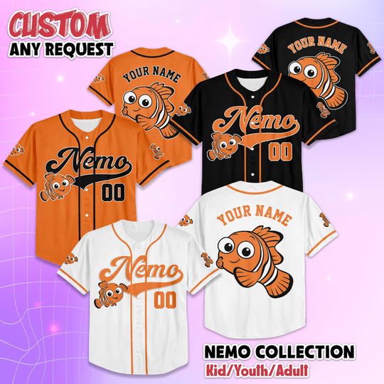 Discover Custom Finding Nemo Baseball Jersey, Personalized Disney Finding Nemo Shirt, Classic Disney Outfit, Gift for Fans