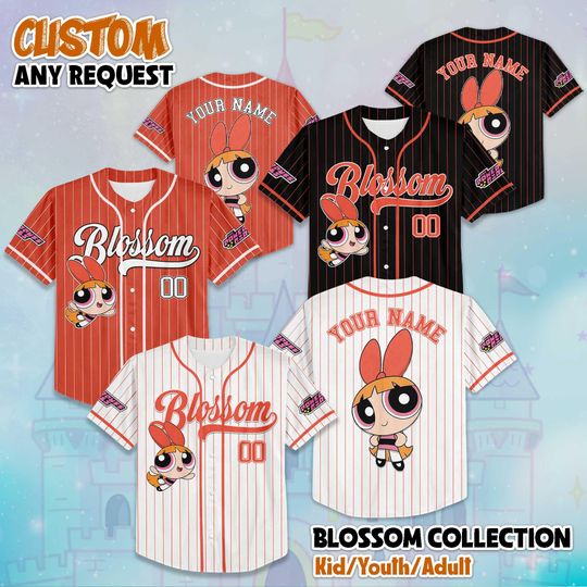 Discover Personalized The Powerpuff Girls Blossom Baseball Jersey, Blossom Powerpuff Girls 90s Cartoons, Retro PowerPuff Girls Jersey, Gift for Fan