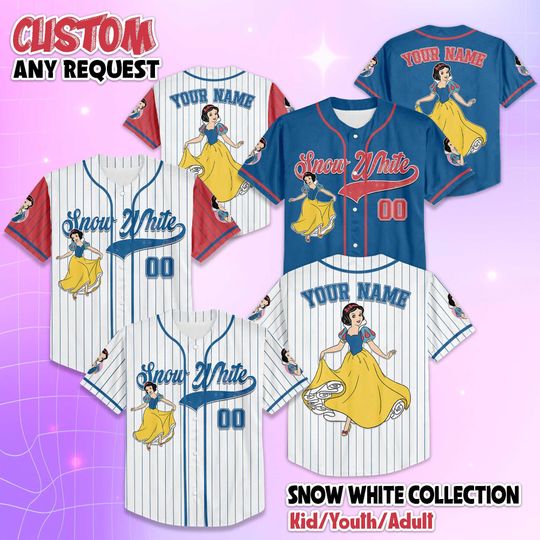 Discover Custom Snow White Baseball Jersey, Disney Princess Shirt, Snow White Disney Jersey Outfit, Custom Team Outfit, Birthday Gifts