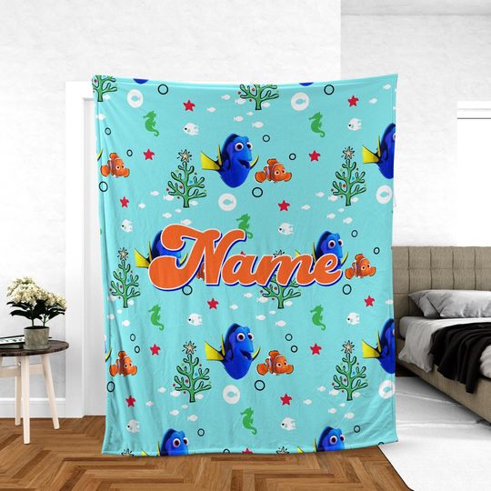 Discover Personalized Finding Nemo Disney Fleece Blanket with Custom Name, Dory and "Just Keep Swimming"