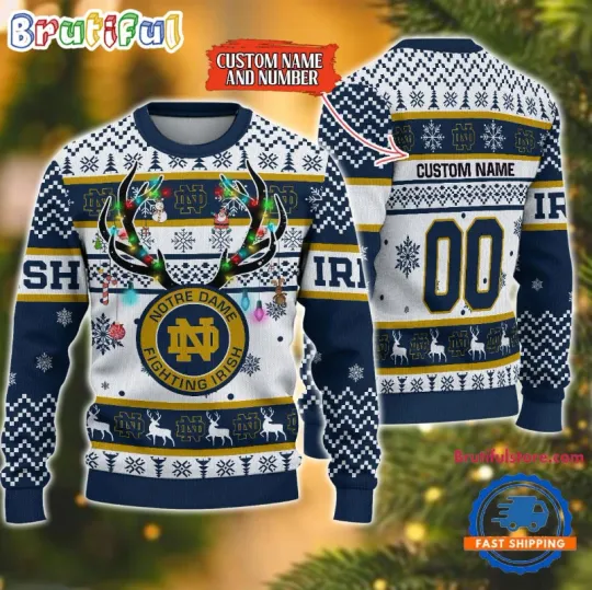 Discover Custom Ncaa No*tre Dame Fighting Irish Special Reindeer Light Ugly Sweater