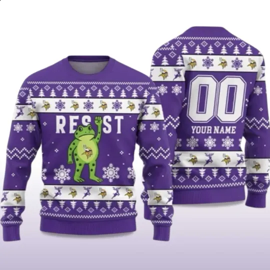 Discover 2025 Christmas Vikings Portland Frog Resist Ugly Sweater