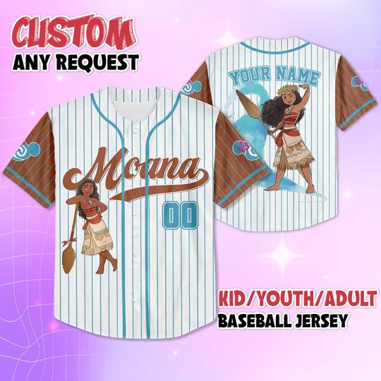 Discover Personalized Moana Baseball Jersey, Custom Disney Moana Jersey Shirt, Disneyland Team Outfit, Gift for Disney Fans