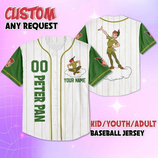 Discover Custom Disney Peter Pan Baseball Jersey, Personalized Peter Pan Shirt, Family Matching Outfit, Birthday Gift