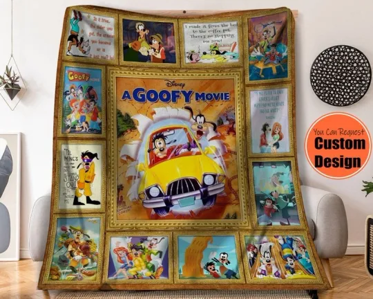 Goofy Max and Roxanne Fleece Blanket with Cartoon Design for Fans