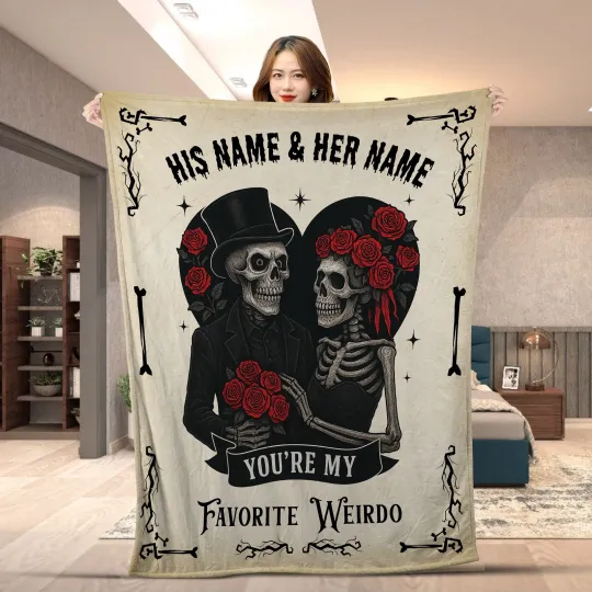 Discover Personalized Gothic Skeleton Couple Halloween Fleece Blanket