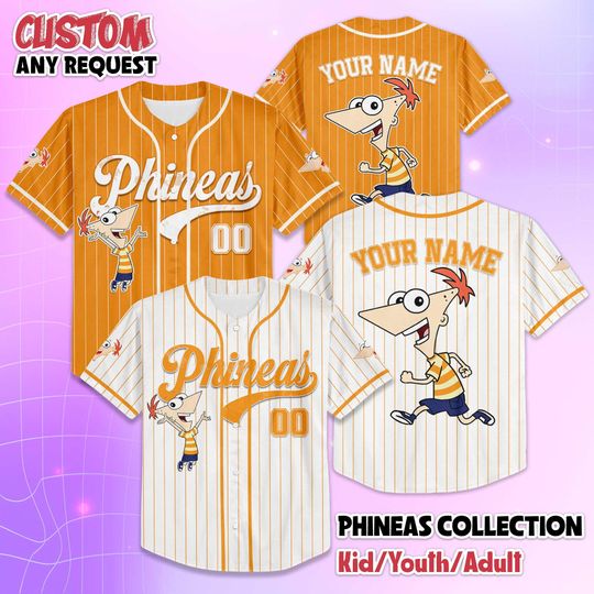 Discover Personalized Phineas Flynn Baseball Jersey, Custom Disney Phineas and Ferb Shirt, Phineas and Ferb Baseball Team Outfit, Birthday Gift