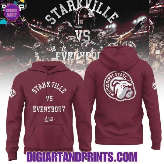 Starkville Vs Everybody 2025 Mississippi Bulldogs Red Hoodie, Gift For Fans, Christmas Gift