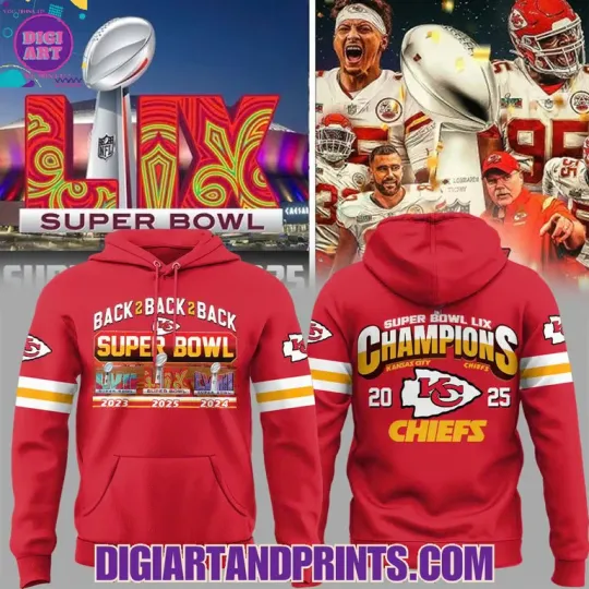Discover Back 2 Back 2 Back Supeer.Boowl LIX Champions 2025 Ch1efs Hoodie