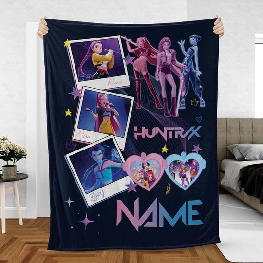 Discover Custom Name KPop Girl Group Fleece Blanket with Fan Collage and Character Design