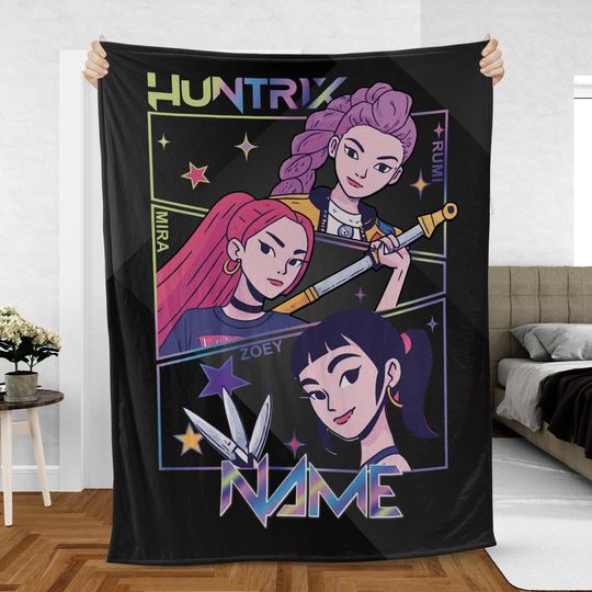 Discover Custom Name Fleece Blanket with Music Star Character, Fan Art Decor, KPop Group Themed Gift