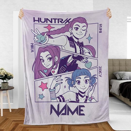 Discover Custom Name Rumi Mira Zoey Fleece Blanket, KPop Character and Music Star Throw Blanket