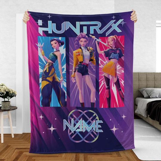 Discover Custom Name Rumi Mira Zoey Fleece Blanket, KPop Group Concert Outfit Throw Blanket, Pop Star Character Decor Gift
