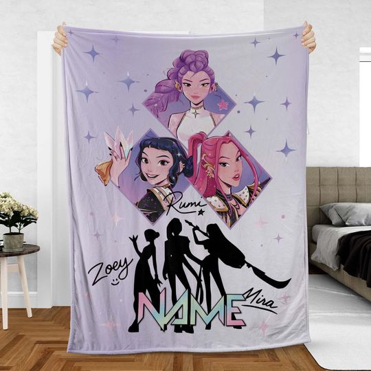 Discover Custom Name Fleece Blanket Featuring Zoey Mira Rumi KPop Group, Virtual Character, and Fan Art