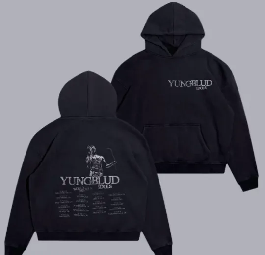 Discover Yungblud Idols World Tour 2025 Black Date Back Hoodie Two Sides