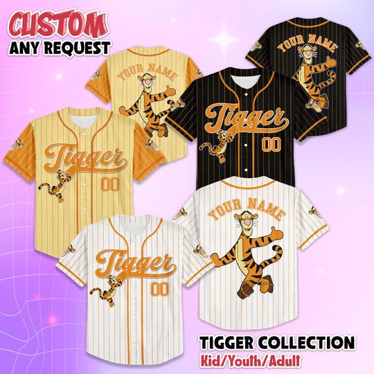 Discover Tigger Baseball Jersey, Custom Winnie the Pooh Disney Outfit,Personalized Cartoon Character Shirt, Unique Team Jersey,Gift for Kids and Fans