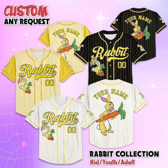 Discover Rabbit Baseball Jersey, Custom Winnie the Pooh Outfit, Personalized Cartoon Character Shirt, Disney Team Jersey, Gift for Kids and Fans